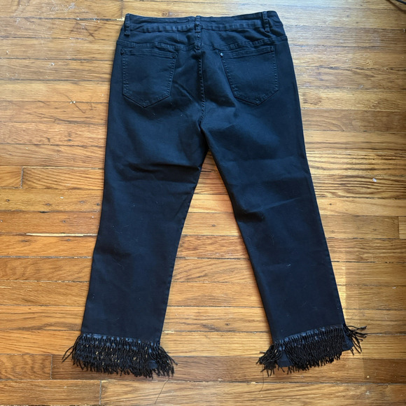 V Christina Black Jeans with Beaded Fringe Ankle Cropped Size 12 - Picture 3 of 9